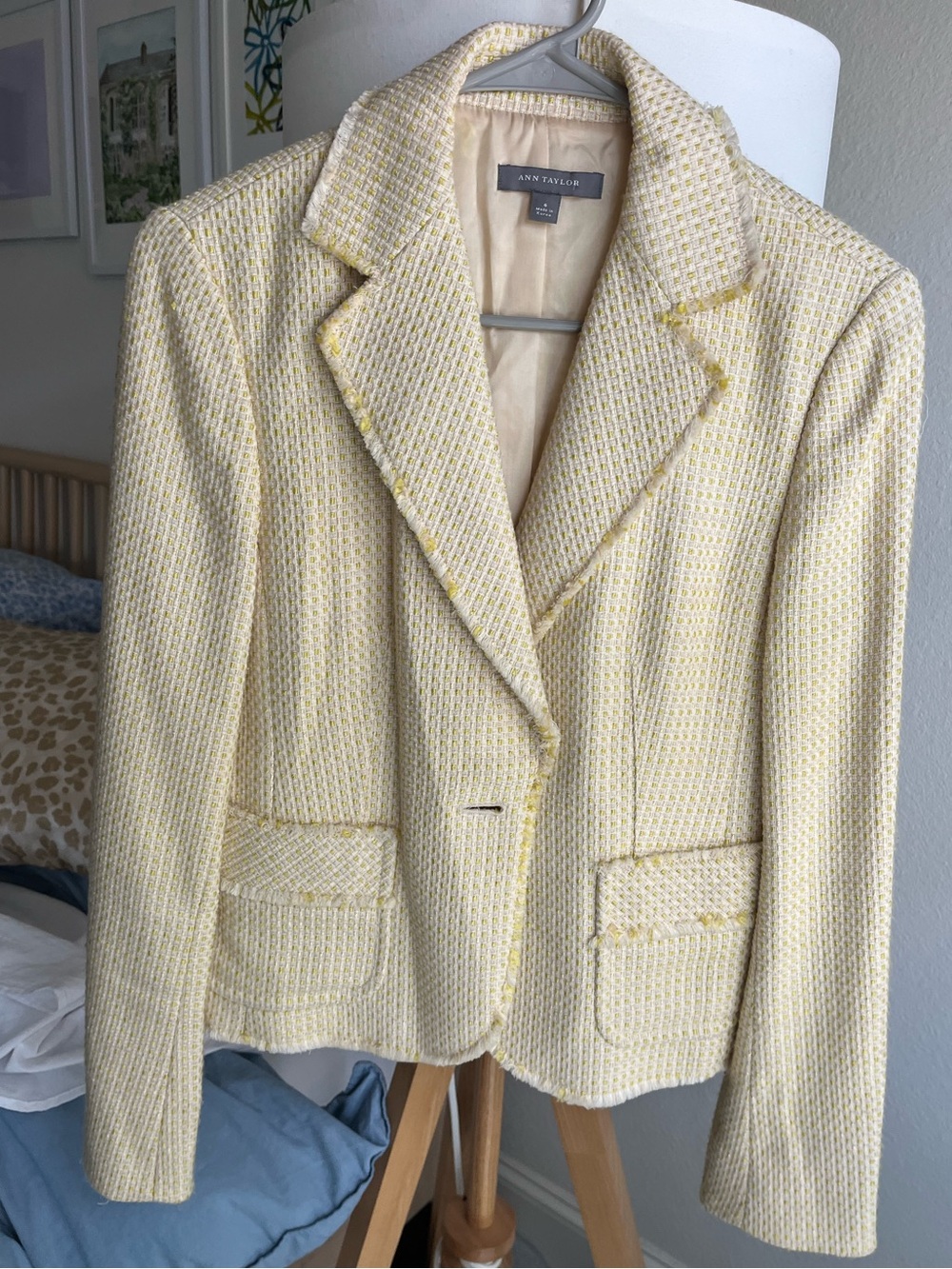 Ann Taylor Cream and Yellow Tweed Blazer